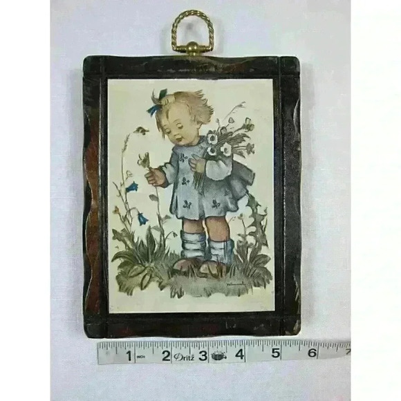 Vintage Hummel Children Wood Wall Plaques Handcrafted Pine Wood Frames Lot of 4 - Picture 5 of 12